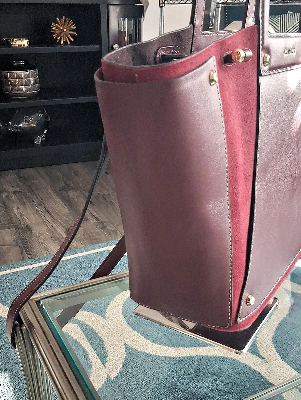Michael Kors Avril Extra-Large Leather and Suede Tote Bag, Burgundy - Picture 5 of 12